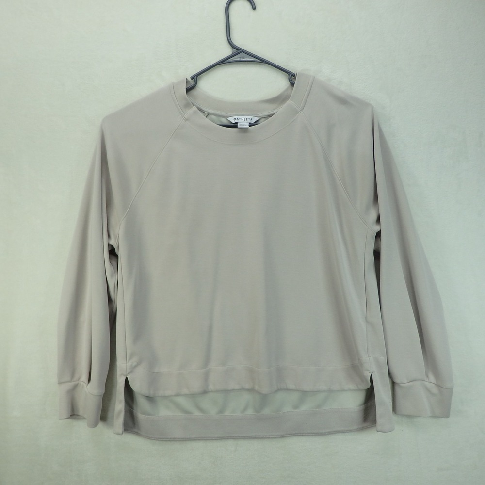 Athleta Seasoft Crewneck Sweatshirt Beige Long Sleeve Pullover Size XL 532401
